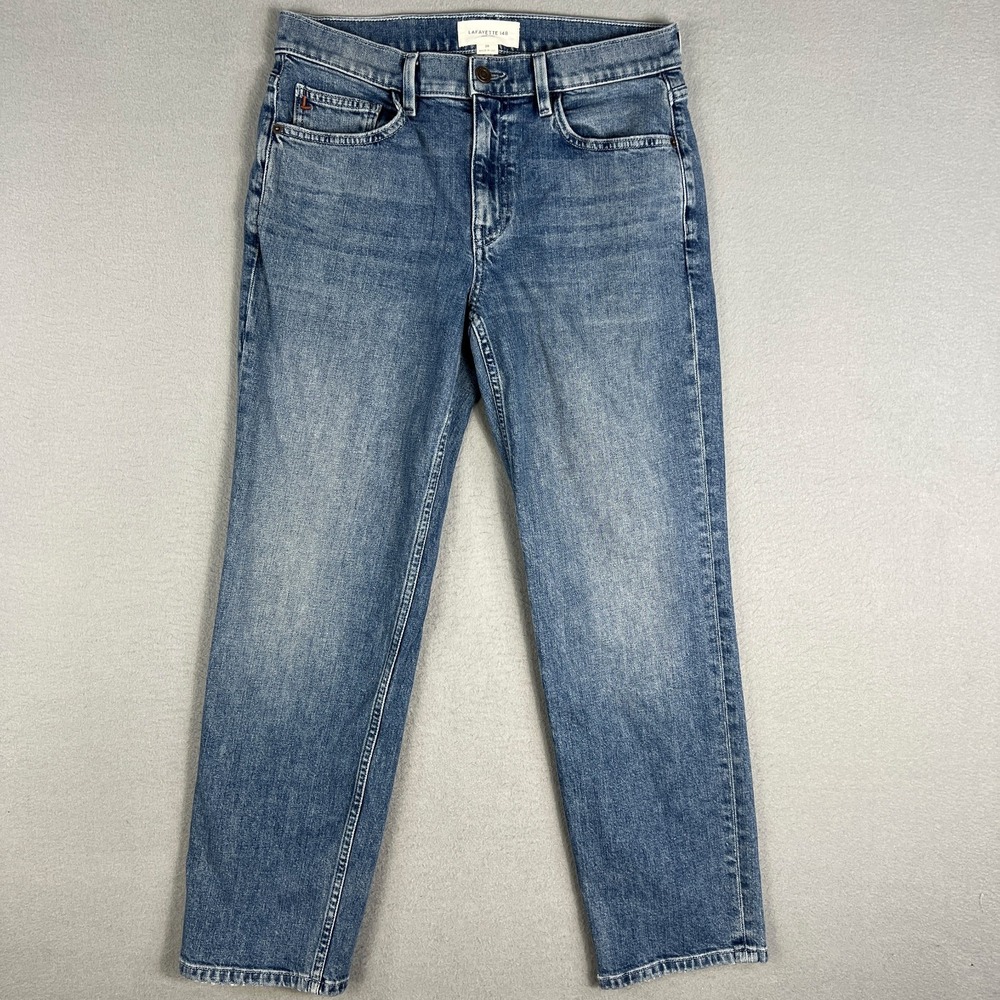 Lafayette 148 Watts Jeans Womans 28 Straight Relaxed Blue Denim Stretch Mid Rise
